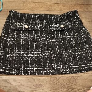 Black and White Tweed MINI Skirt Sz L